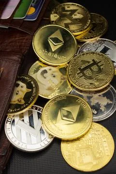 Stack of cryptocurrencies Stock Photos