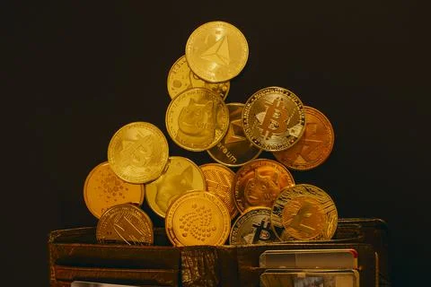 Stack of cryptocurrencies Stock Photos