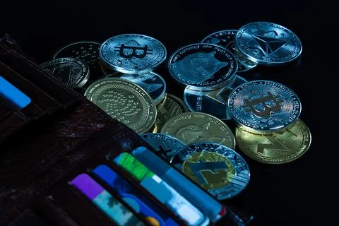 Stack of cryptocurrencies Stock Photos