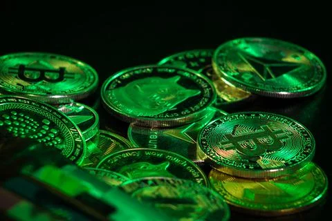 Stack of cryptocurrencies Stock Photos