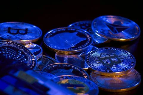 Stack of cryptocurrencies Stock Photos