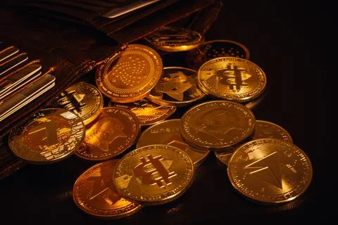 Stack of cryptocurrencies Stock Photos