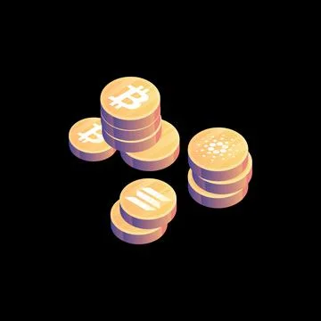 Stack of Cryptocurrency Coins Isolated on Black Background Stock Illustration