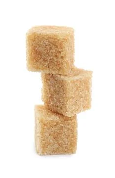 Stack with cubes of brown sugar on white background 스톡 사진