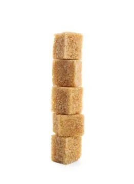 Stack with cubes of brown sugar on white background 스톡 사진