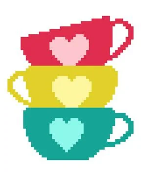 Stack a cup pattern. Pixel three cup with love image. Vector Illustration of  Stock Illustration