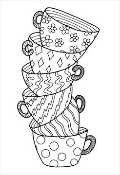 A stack of cups. Coloring. Vector Stock Illustration