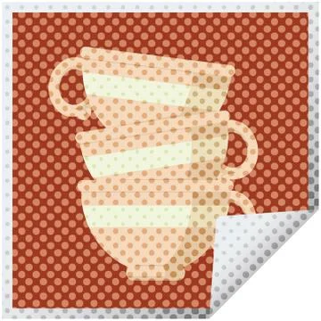 Stack of cups graphic square sticker Illustrazione stock