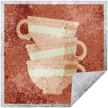 Stack of cups graphic square sticker Illustrazione stock