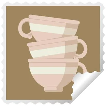 Stack of cups graphic vector illustration square sticker stamp Illustrazione stock