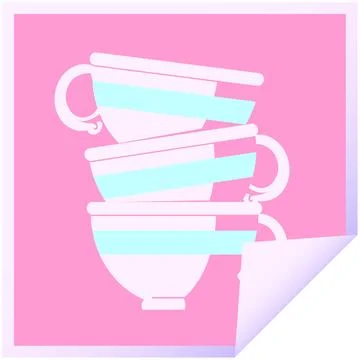 Stack of cups graphic vector illustration square sticker in bright neon color Illustrazione stock