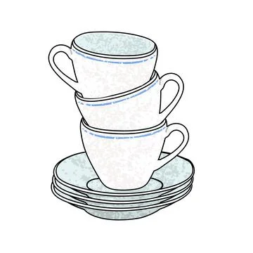 Stack of Cups with Saucers Colorful Illustration Stock Illustration
