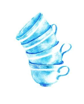 A stack of cups. Watercolor Illustrazione stock