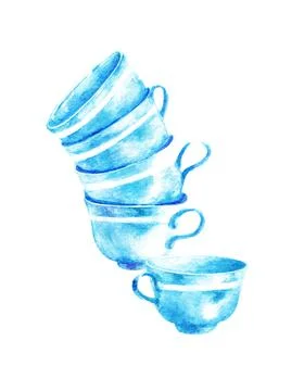 A stack of cups. Watercolor Illustrazione stock