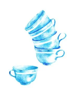 A stack of cups. Watercolor Illustrazione stock