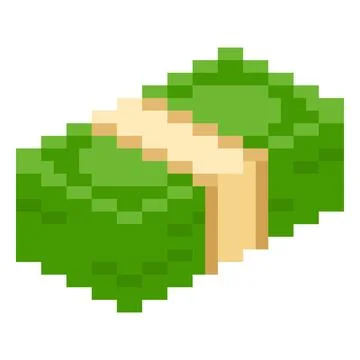Stack of currency banknotes pixel art, vector 8 bit wrap green paper bill dollar Illustrazione stock