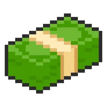 Stack of currency banknotes pixel art, vector retro 8 bit wrap green paper bill 库存插图