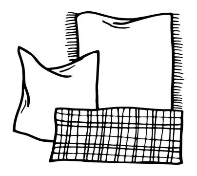 Stack of cushion. Doodle home bedroom pillows. Cozy hand drawn bedding lay. Stock Illustration