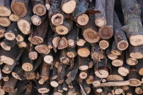 Stack of cut firewood as background, closeup view Stockfoto's