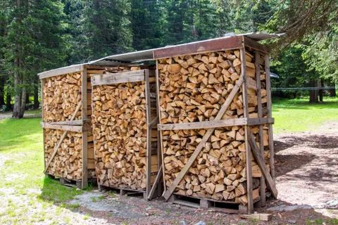 A stack of cut wood Stock Photos