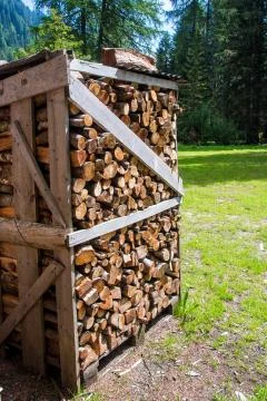 A stack of cut wood Stock Photos