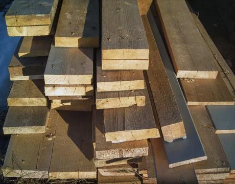 Stack of cut wooden boards 库存照片