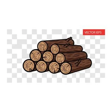 Stack of cut wooden logs vector illustration with cross section 스톡 일러스트