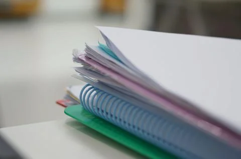 Stack of data document  on desk Stock Photos