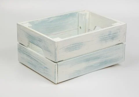 Stack of decorative blue wooden boxes on white background 스톡 사진