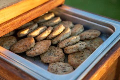 Stack of delicious breakfast patties at a fine dining restaurant brunch dur.. Stock Photos