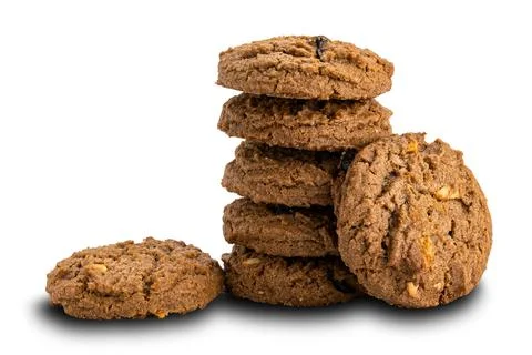 Stack of delicious chocolate chip butter cookies isolated on white background Stock Photos