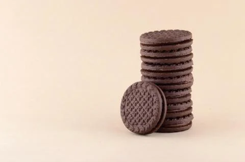A stack of delicious cream biscuits or Cookies Stock Photos