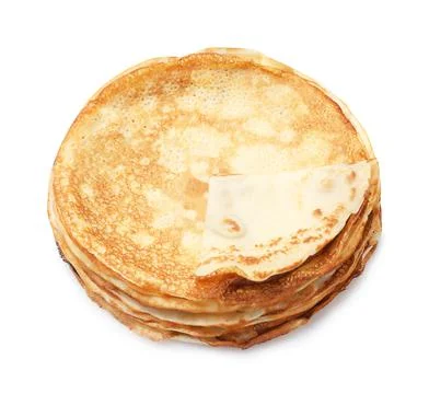 Stack of delicious crepes on white background Foto stock