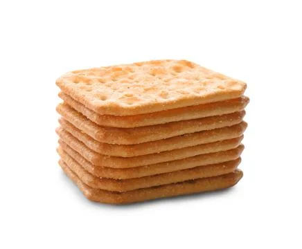 Stack of delicious crispy crackers isolated on white Stock Photos