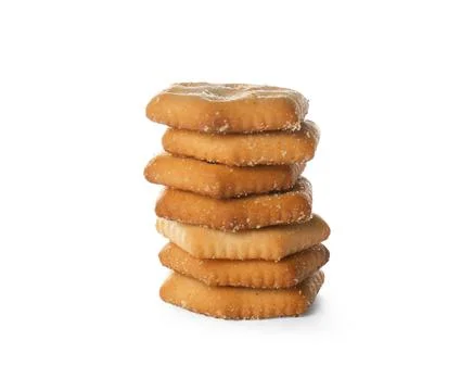 Stack of delicious crispy crackers isolated on white Stock Photos