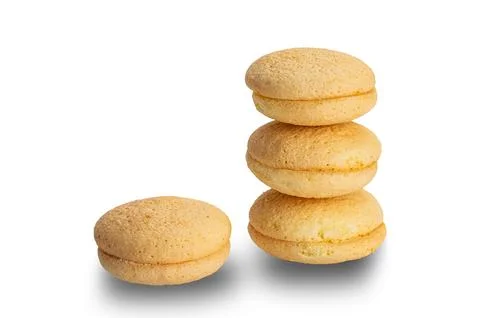 Stack of delicious homemade small round cake filled with pineapple jam. Stockfoto's