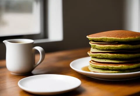 A stack of delicious Matcha tea pancakes. Stock Photos