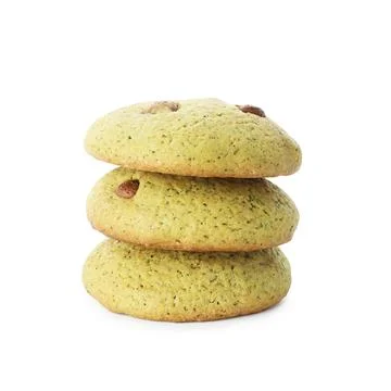 Stack of delicious mint chocolate chip cookies isolated on white 스톡 사진