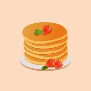 A stack of delicious pancakes with strawberries Stock Illustration
