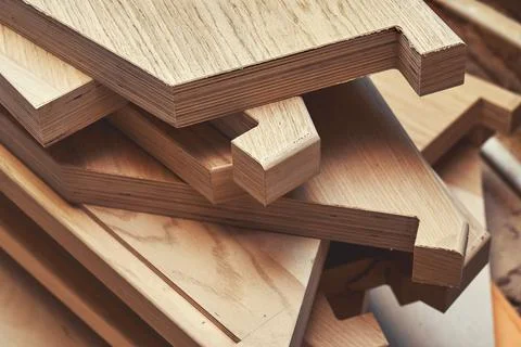 Stack of details assemble balanced steps in carpentry shop Stock Photos