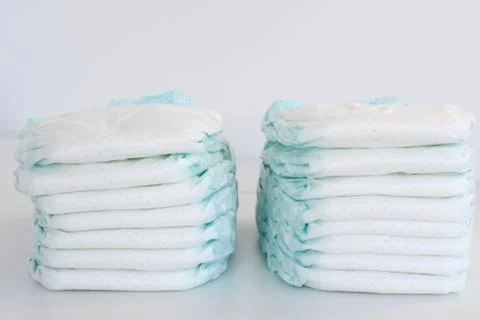 Stack of diapers isolated on white background Stock-Fotos