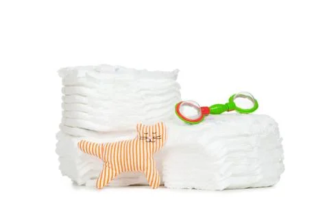 Stack of diapers isolated on white background Stock Photos