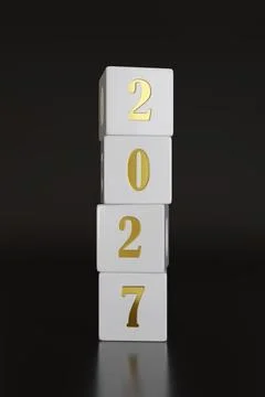 Stack of dice with the year 2027. 3d illustration. Stock Photos