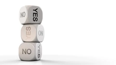 A stack of dice with a yes or no answer. Uncertainty concept. Stock Photos