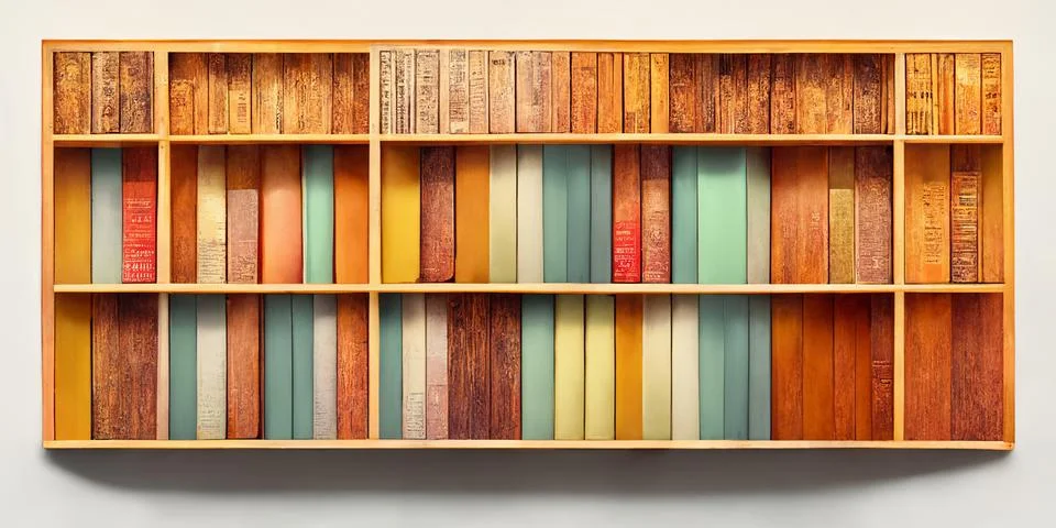 Stack dictionary for education. Interior bookshelves with colored book spines. Stock Illustration