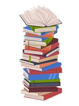 Stack different books. Dictionary, encyclopedia and notebook. Colorful covers Stock Illustration