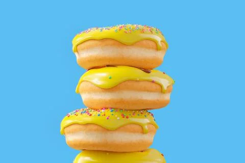 Stack of different chocolate glazed donut with sprinkles on a blue background 스톡 일러스트