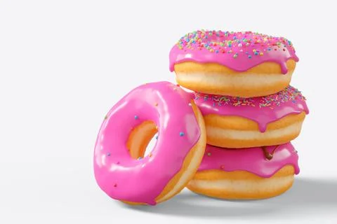 Stack of different chocolate glazed donut with sprinkles on a white background Stock Illustration