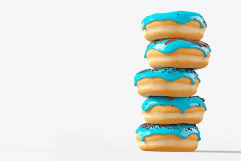 Stack of different chocolate glazed donut with sprinkles on a white backgroun Foto stock