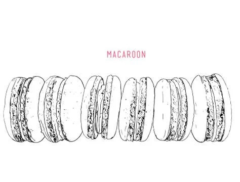 Stack of different french cookies macaroons or macarons with drop shadow isol Stock Illustration